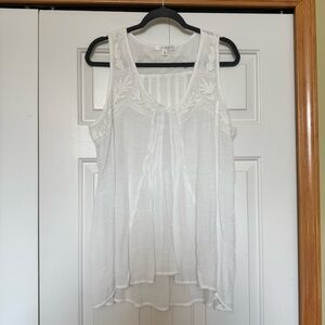 SPENSE White Embroidered Gauze Flowy Tank Top